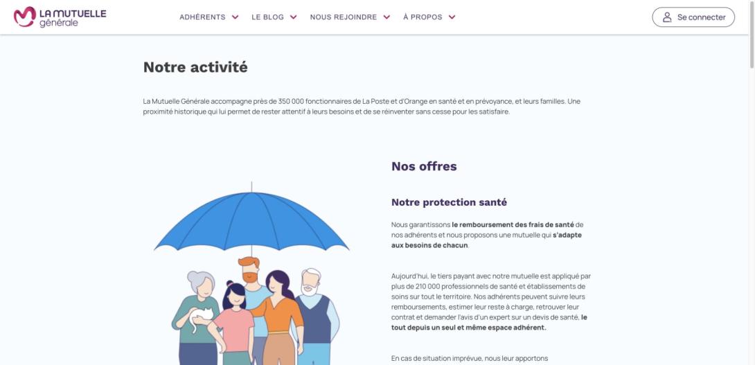 Vue actuelle du site La Mutuelle Générale / CNP Assurances Protection Sociale