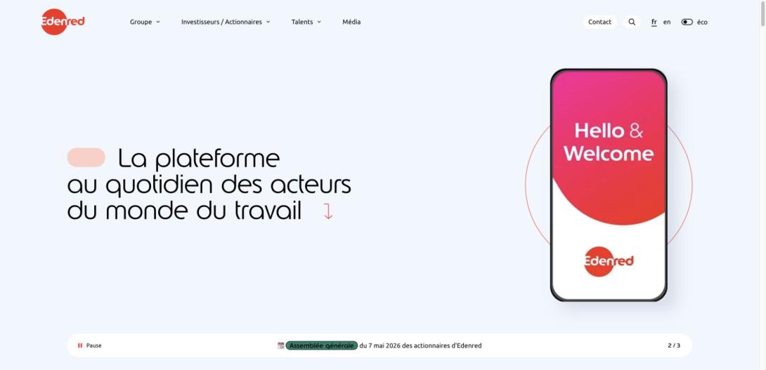 Vue actuelle du site Edenred