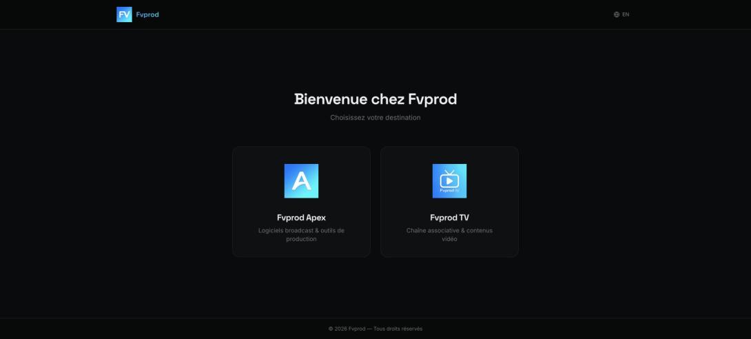 Portail FVProd donnant accès à Apex et FVProd TV